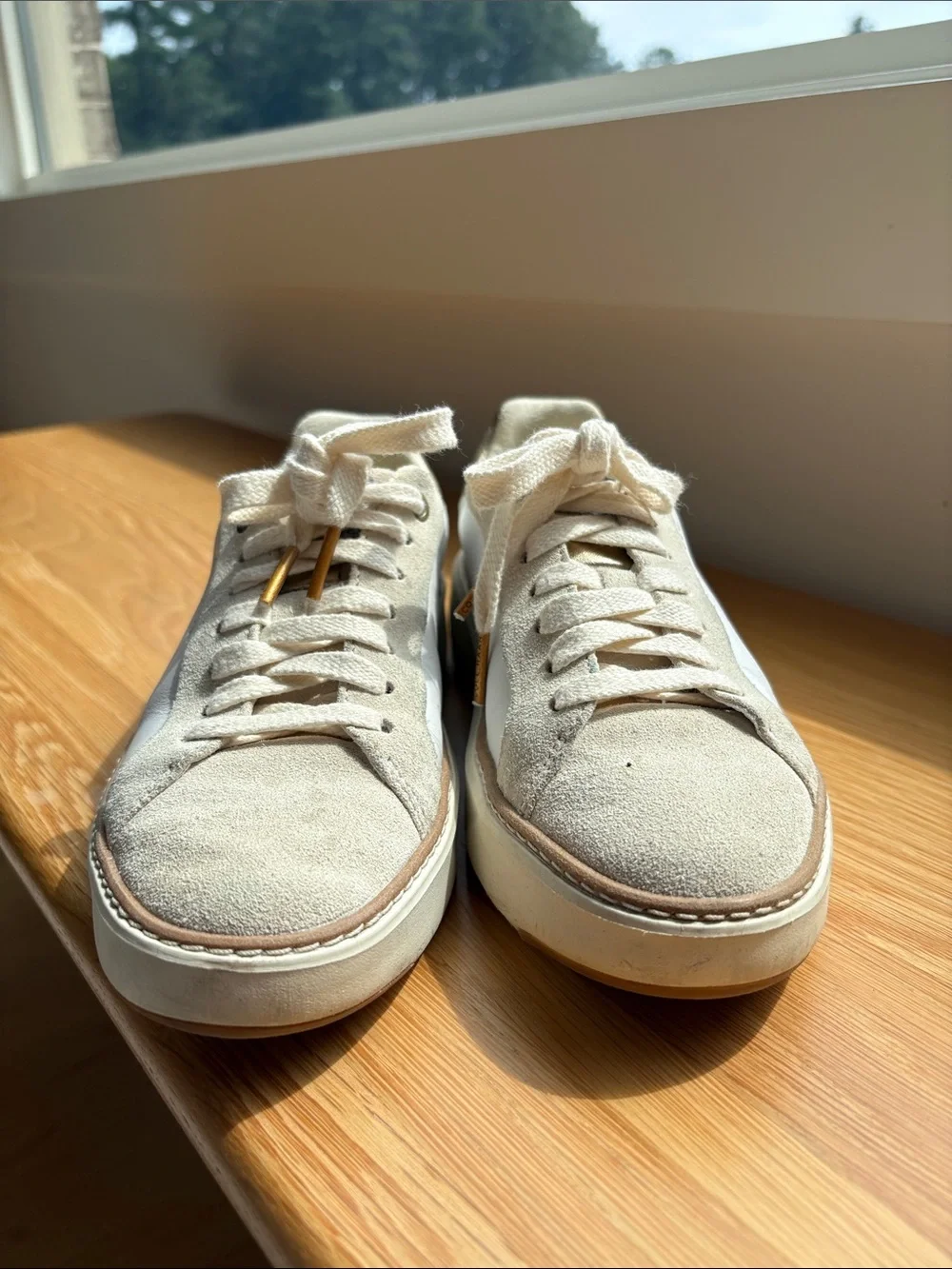 Cole Haan Cream and Gold Casual Suede Sneakers